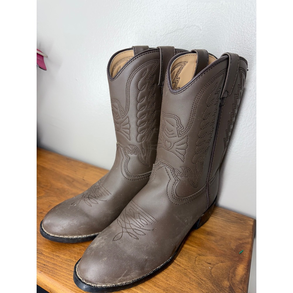 Durango Kids Brown Western Cowboy Boots Side Zip Pointed Toe